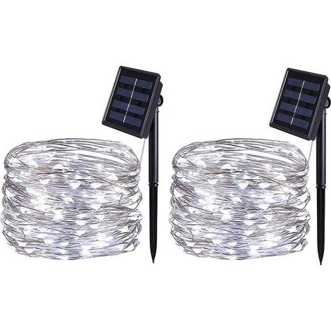 Guirlande Lumineuse Solaire,32M 300LED Guirlande Solaire Lumineuse Extérieur,8 Modes étanche Fil de Cuivre pour la Décoration Chambre Jardin Patio Soirée Fête Noël (Blanc Froid,2 Pack) (1/5)