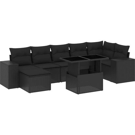 Cuscini per divano - Set Divani da Giardino con Cuscini 8 pz Nero in Polyrattan (1/5)
