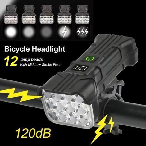 Wiederaufladbare Fahrradlampe, 12 LEDs – IP65 wasserdicht – 5 Modi (1/4)