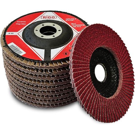 Lote de 10 discos planos de láminas cerámicas, 125 mm, grano 60 (1/2)