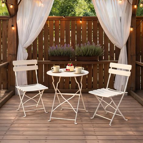 Ensemble bistro pliant 2 chaises crème 80 cm cream en métal (1/5)