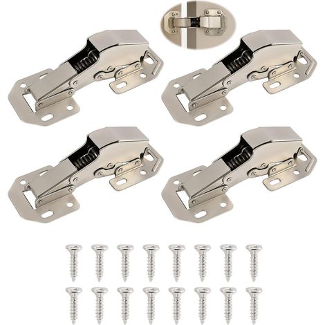 4 Pièces Charnières de Placard 113x43mm, Charnières Amortissantes, Charnières de Cuisine de 90 Degrés avec Amortissement Hydraulique Et 32 Vis, pour Les Portes D’Armoires Et Les Meubles de Cuisine (1/5)