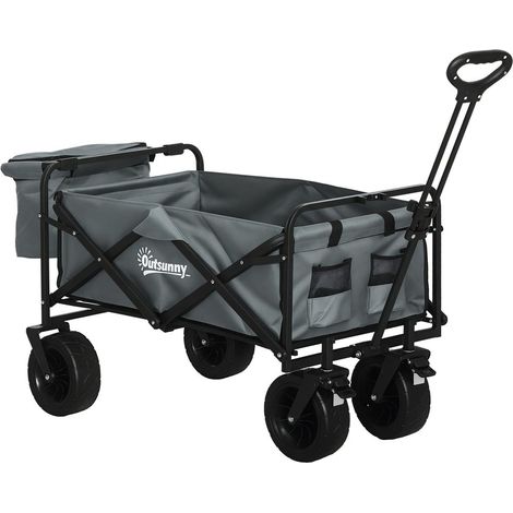 Chariot de Transport Pliable avec Glacière Intégrée Charge 100 kg Roues 360° Cadre Acier Jardin Camping Gris Foncé (1/5)