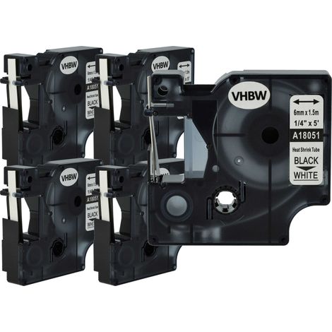 vhbw 5x Label Tape compatible with Dymo Rhino ILP 219 Label Printer, Black on White, Heat Shrink Tape, 6 mm (1/4)