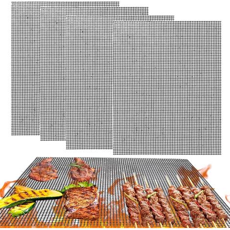 Lot de 4 Tapis Grille Barbecue (33 x 40 cm), antiadhésifs réutilisables en maille, résistants à la chaleur pour barbecue et cuisson au four (1/5)