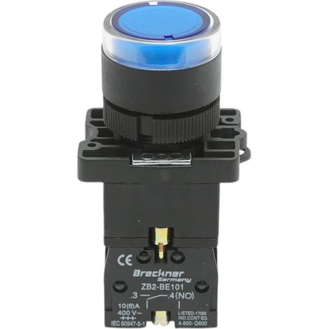 Pulsante indicatore LED blu con resistenza integrata 1NO, 220V, LAY5 Breckner Germany (1/5)