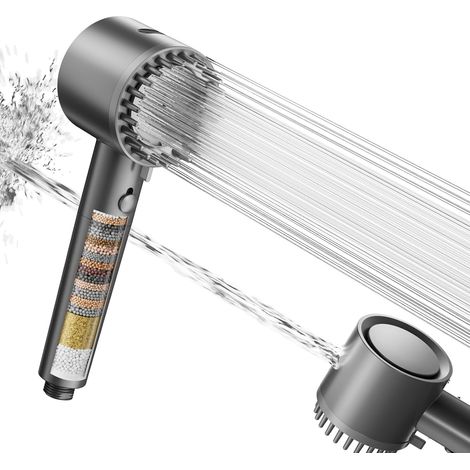 Cobbe Testina Doccia con Filtro, Doccetta Alta Pressione con Filtrazione a 20 Strati, Soffione Risparmio Idrico con 5 Modalità Getto per Acqua Dura, Cloro Residuo e Batteri (Grigio) (1/5)