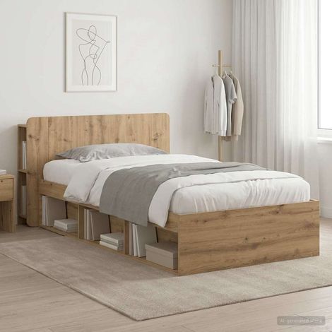 Cadre de lit 1 personne avec rangement, chêne artisanal, bois d’ingénierie, 75 x 190 cm - PANGIVO (1/5)