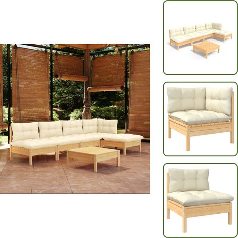 6-tlg. Garten-Lounge-Set mit Creme Kissen Kiefernholz - Garten Lounge Set - Kiefernholz Möbel - Outdoor Möbel - Loungemöbel - Gartengeräte (1/5)