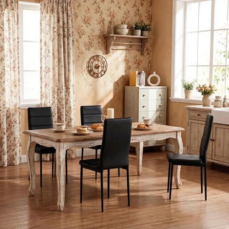 Sillas de comedor lote de 4, respaldo alto, polipiel negra, DESVIAE (1/5)