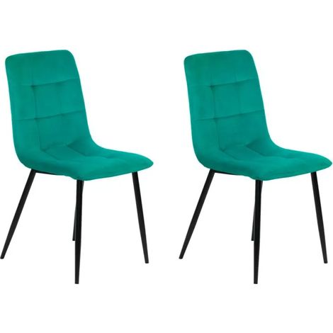 Lot de 2 chaises matelassées en velours vert pied métal noir - LOUISE (1/5)
