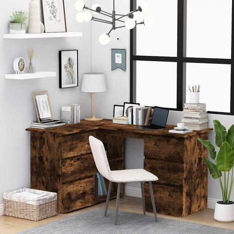 Bureau d'angle - Table d'ordinateur Chêne fumé 145x100x76 cm Bois d'ingénierie BV309159 - BonneVie (1/5)
