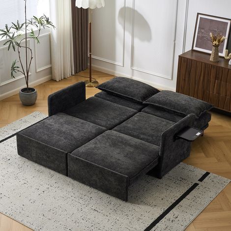 Schlafsofa mit USB & Type-C, 5-fach verstellbares Funktionssofa aus Chenille, ausziehbar mit Relaxfunktion