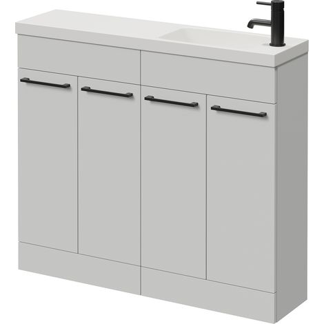 Napoli 250 Gloss Grey Pearl 1000mm 4 Door Vanity Unit with Round Silvo Basin - 1000mm - Matt Black 160mm Handle