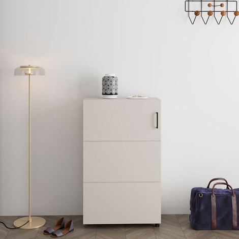 Schuhschrank Porvoo, Schuhregal 6 Ebenen, Eine Tür, Doppelte Kapazität, Rollende Öffnung, 68x33x113h cm Cremeweiß (1/5)