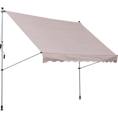 Store banne à fixation par pince manivelle, réglable en hauteur, à bras articulés, résistant aux salissures aux intempéries, balcon, 150 cm large, idéal terrasse, balcon ou véranda, couleur blanc crèm