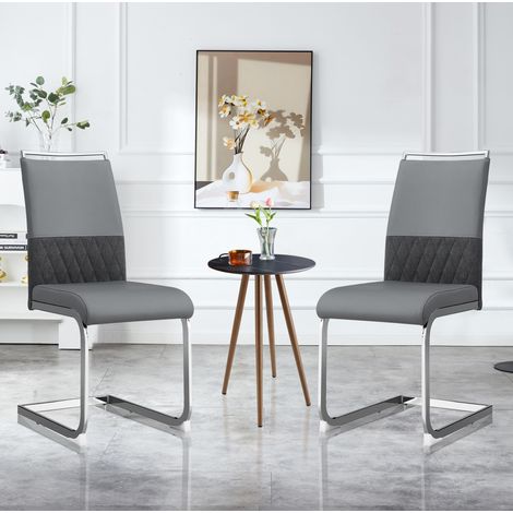 Silla de comedor de metal gris, diseno ergonomico, respaldo de PU y lino, 42 x 45 cm (1/5)