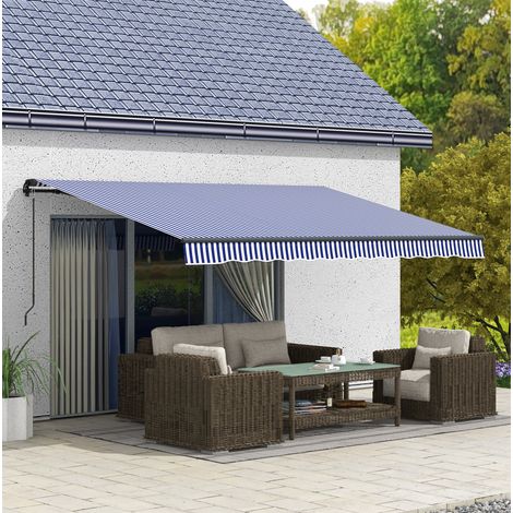 Store banne manuel 4 x 3 m mural, inclinaison 45-85°, bleu et blanc DESVIAE (1/5)