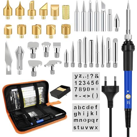 Fer à Souder 60W Kit, Fer a Pyrogravure Kit de Pyrogravure sur Bois, 200℃450℃ Température Réglable Souder Électrique, 37 en 1 Stylo de Graveur sur Bois pour Réparation Soudage Brasage Quotidiens (1/5)