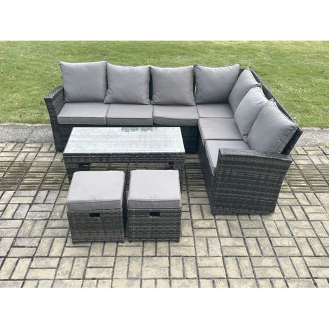 Fimous 8 places Ensemble de meubles de jardin en rotin avec 2 Petits tabourets Gris foncé mixte (1/5)