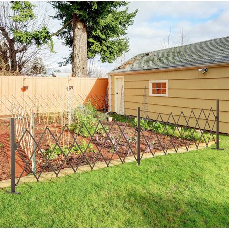 Barrière de jardin extensible 405x103,5 cm en aluminium brun foncé, pour jardin, stable – MEUBLIV (1/5)