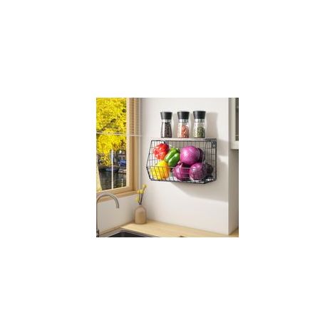Panier de Fruits et Légumes Mural Empilable, Bac à Fruits Etagère Range Légumes Cuisine, Corbeille Rangement Métal, Noir