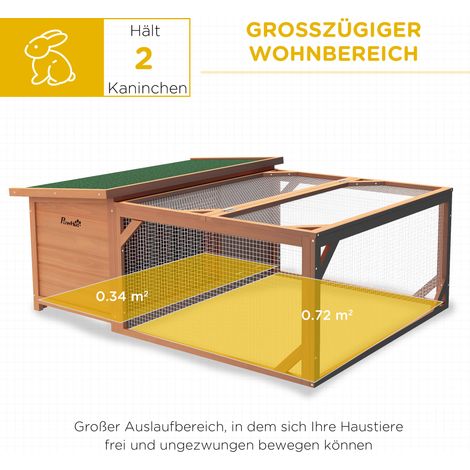 Clapier extérieur pour rongeurs avec parc, fond amovible, imperméable, 125,5 x 100 x 49 cm, vert et bois naturel (1/4)