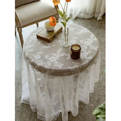 Nappe Rectangulaire Nappe en Dentelle Ronde Petite Table Ronde Nappe Nordique Rétro Blanc Nappe Dessert Table Couverture-Dentelle Rétro BlancNappe Ronde 140Cm (1/4)