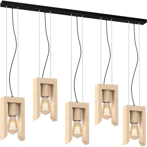 Suspension Milagro Vincenzo 5xE27 noir bois clair métal (1/3)