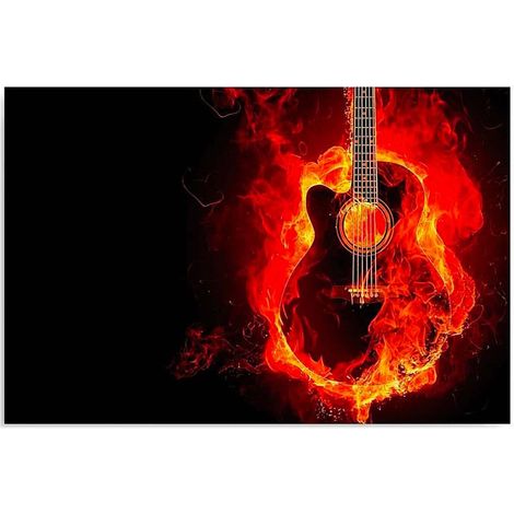 Tableau bois guitare brûlante - 70 x 50 cm (1/4)