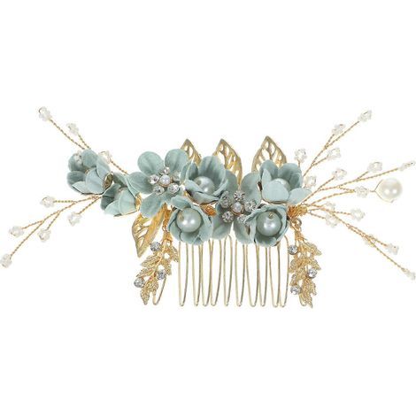 Trendiger Haarkamm mit Kristallen, Kopfschmuck aus Legierung und Strasssteinen, Braut-Haaraccessoire (grün) - Grün (1/4)