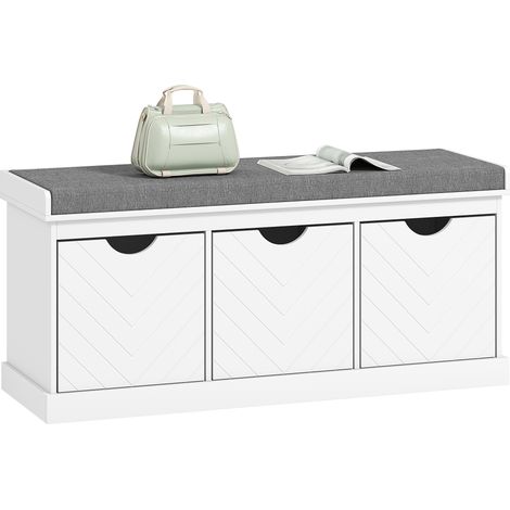 HOMCOM Shoe Storage Bench with 3 Removable Drawers and Padded Seat, White
