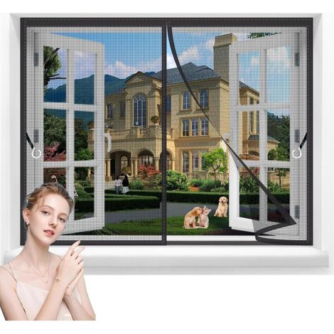 Moustiquaire Fenetre Magnétique.120x120cm Porte Moustiquaire Fenêtre Rideau de Porte Anti-moustique.Fermeture Automatique Rideau Installation Facile Sans Outils pour Balcon Noir (1/5)