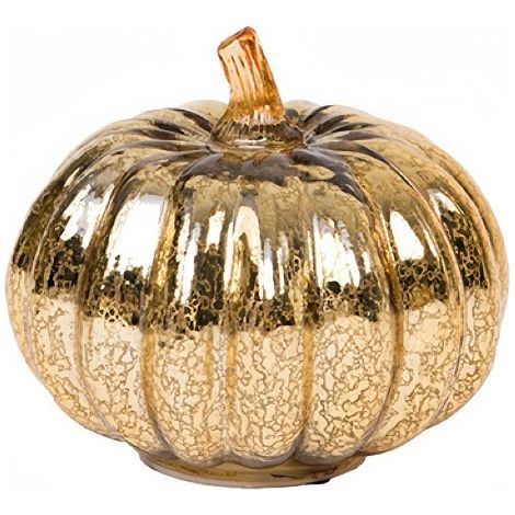 Lanterne citrouille en verre LED, décoration d'Halloween, vitrail, minuterie 6 h, décoration d'automne pour la maison, couleur or champagne, 16,5 x 14 cm (1/5)