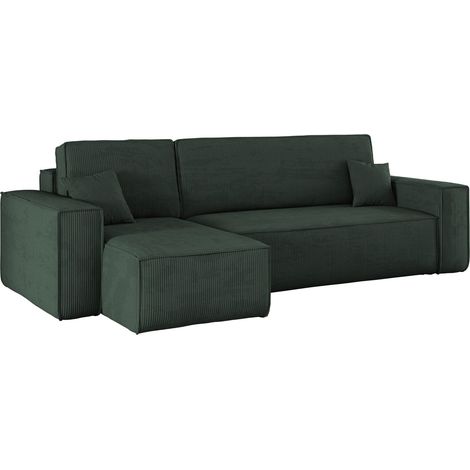 Ecksofa mit schlaffunktion und bettkasten, Eckcouch BEST stoff Poso Dicker Cord viele farben Grün Li (1/5)
