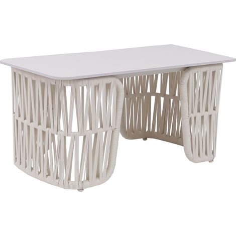 Table basse HWC-P90, table de jardin, table de balcon, extérieur, tressage en corde, pierre frittée (1/5)