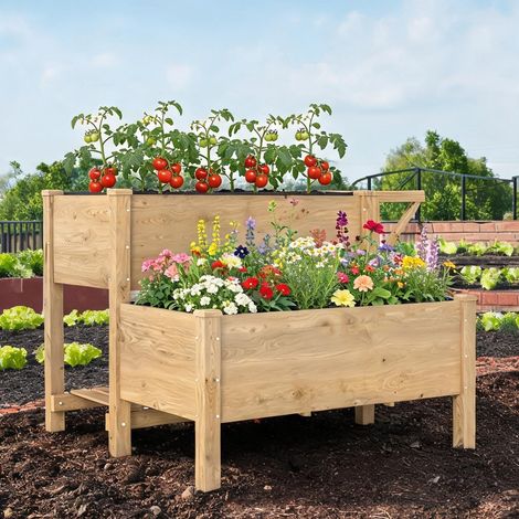 Bac de jardin surélevé en bois 119,5 x 102 x 76,5 cm marron (1/5)