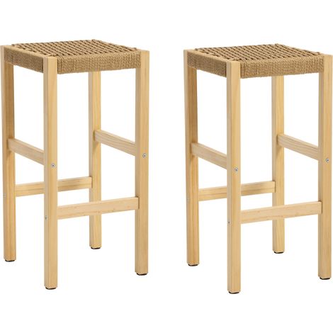 Wahson Wood Bar Stools 2Pcs, Rustic Kitchen Counter Stools Woven Rope Bar Chairs for Home Bar Pub Restaurant, Yellow (1/5)