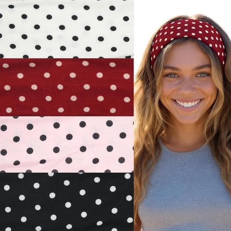 Conjunto de 4 diademas para mujer: anchas y suaves, con estampado de lunares, ideales para yoga, deportes y uso diario. (1/5)