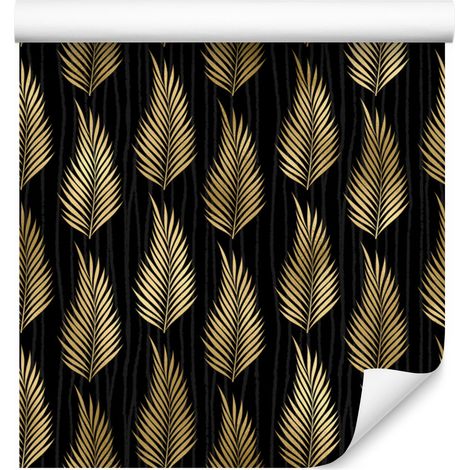 Papier peint à motif tropical noir et or, ocre et noir, 50 x 1000 cm (1/5)