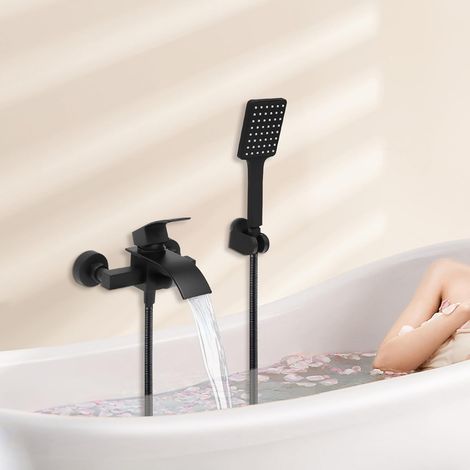 Badewannenarmatur Duschset Wasserhahn Badewanne Wasserfall Mit Brasue  Schwarz Wannenarmatur Handbrause Brause Mischbatterie Und Brausestange  Brauseschlauch Armatur Duschsystem Duscharmatur Set
