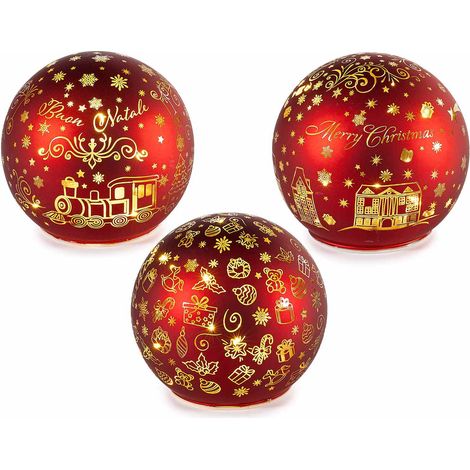Lampade natalizie a sfera in vetro decorato a tema con luci LED, set da 3 pezzi, Ø 10 cm x 9 H