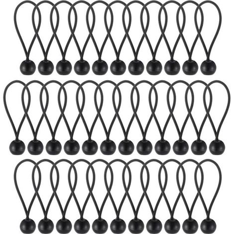 35 x Black Bungee Ball Tensioner (10cm) Elastic Cord for Tarps, Durable Portable Elastic Hook for Banners, Tarps, Pavilions (1/5)