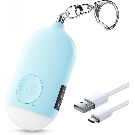 1 Personal Alarm, Rechargeable Siren, 130dB Self Defense Siren with Emergency LED Flashlight, IP44 Waterproof, 2 Alarm Modes, Blue (1/5)