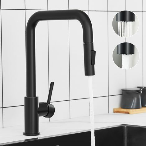 Cecipa Mitigeur de Cuisine avec Douchette Extractible - Mitigeur Évier avec 2 Modes de Sortie D'eau - Noir (1/5)