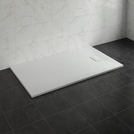 NRG 1500 x 900mm SMC White Rectangle Slate Effect Bathroom Shower Tray