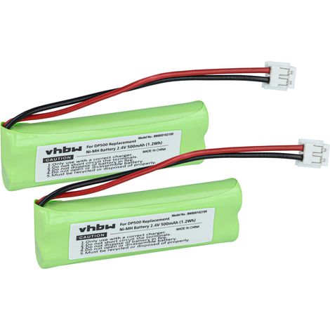 vhbw 2x Ni-MH Akku 500mAh (2.4V) kompatibel mit Festnetz Telefon Medion Life S63036, S63064, S63080, S63082, X63003, S63075, S63182 Ersatz für VT50AAAALH2BMJZ, GP1010.