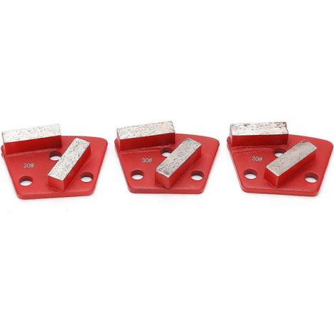 Lot de 3 patins de meulage diamantés trapézoïdaux pour béton, 2 dents longues, rouges, n° 30 (1/4)