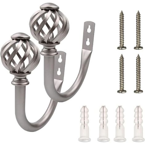 Set di 2 fermatende - Ganci - Chiusure - Fermatende - Supporti per tende, in metallo argentato, da parete (1/4)