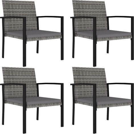 Garden Dining Chair Set of 4 Grey Poly Rattan, Powder-Coated Steel vidaXL